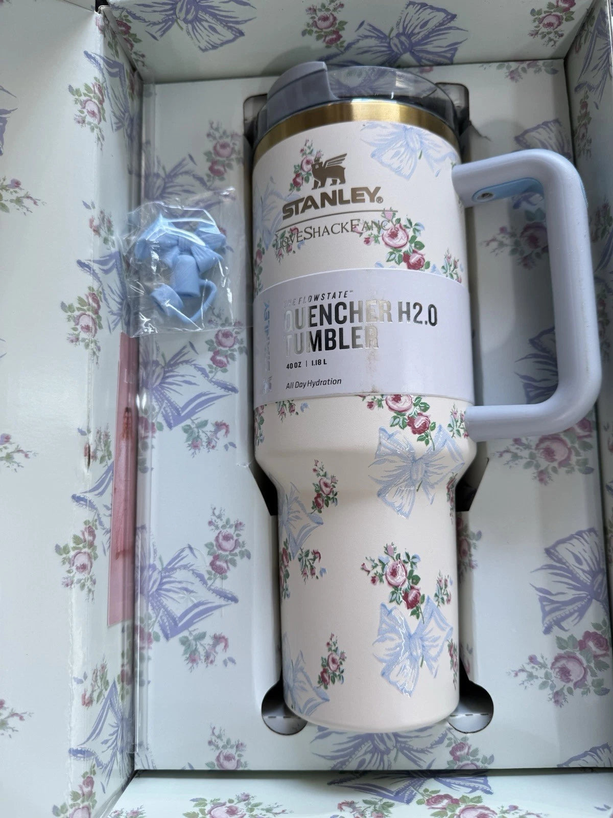 Stanley X Tumbler Love Shack Fancy 40oz Holiday Rosa Beaux Blue Gift Box Cup