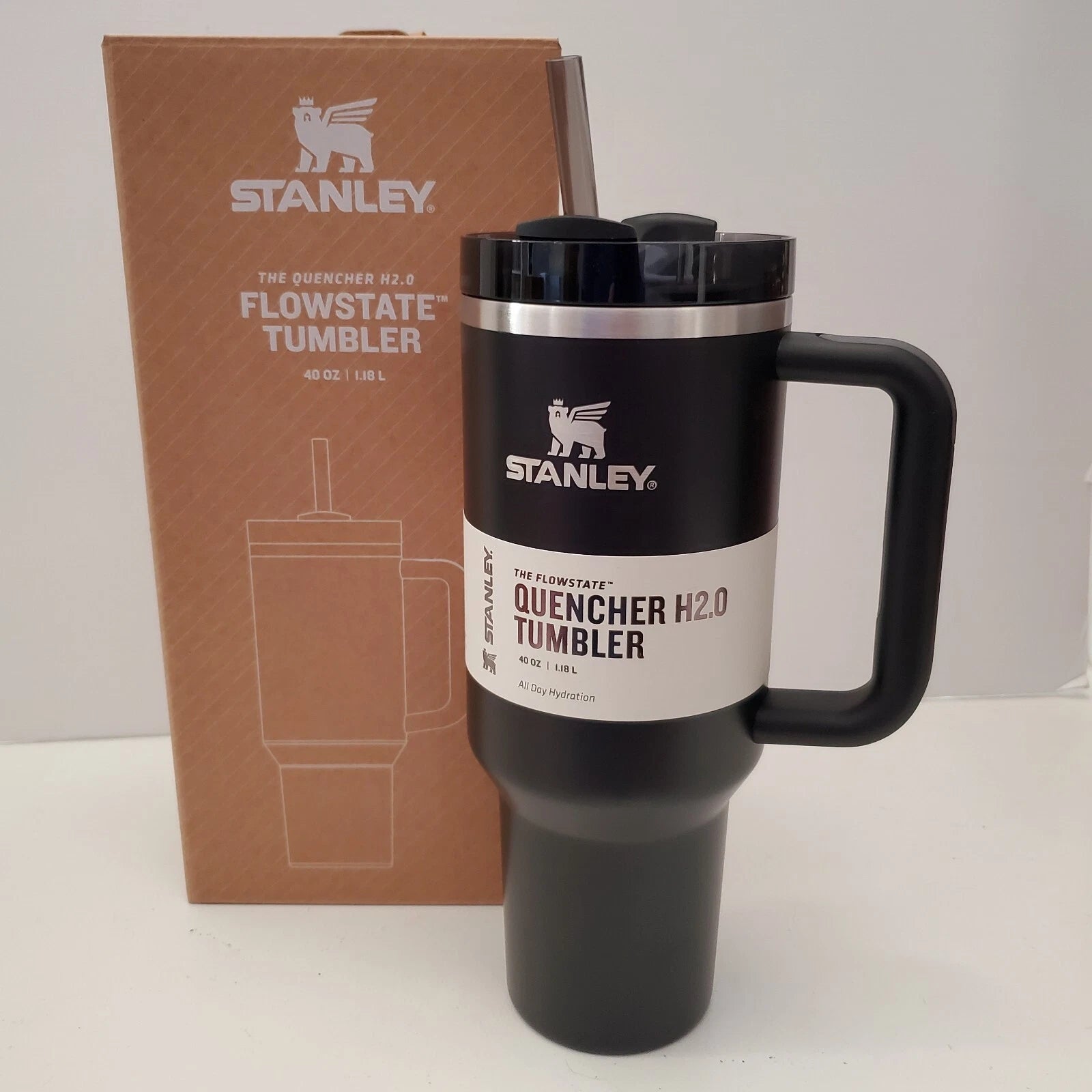 Stanley "BLACK GLOW" 40 oz Flowstate Quencher Tumbler w/ straw & handle, NEW
